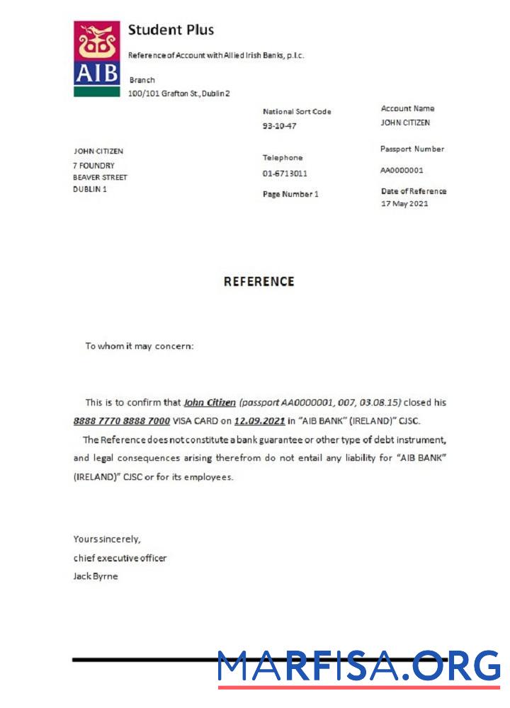 Downloadable Ireland AIB closure reference download for verification